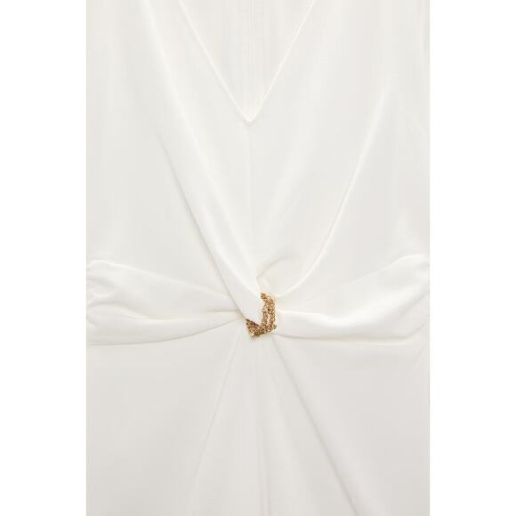 (60% OFF) NWT Zara Jumpsuit Gold Jewel Trim Oyster 3/4 Sleeve Small - Picture 7 of 9